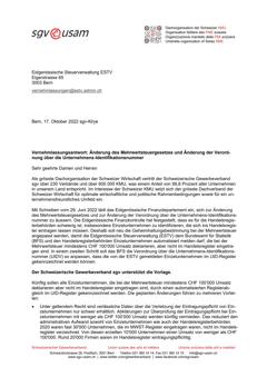  Änderung des Mehrwertsteuergesetzes und Änderung der Verordnung über die Unternehmens-Identifikationsnummer