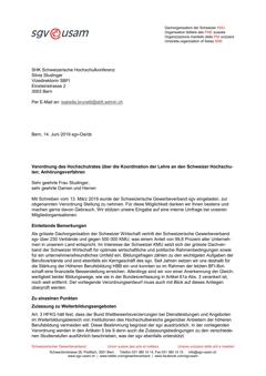  Verordnung des Hochschulrates über die Koordination der Lehre an den Schweizer Hochschulen - Anhörungsverfahren