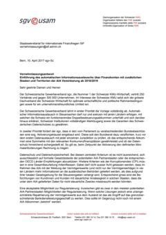  Vernehmlassungsantwort Einführung des automatischen Informationsaustauschs über Finanzkonten mit zusätzlichen Staaten und Territorien der AIA Vereinbarung ab 2018/2019