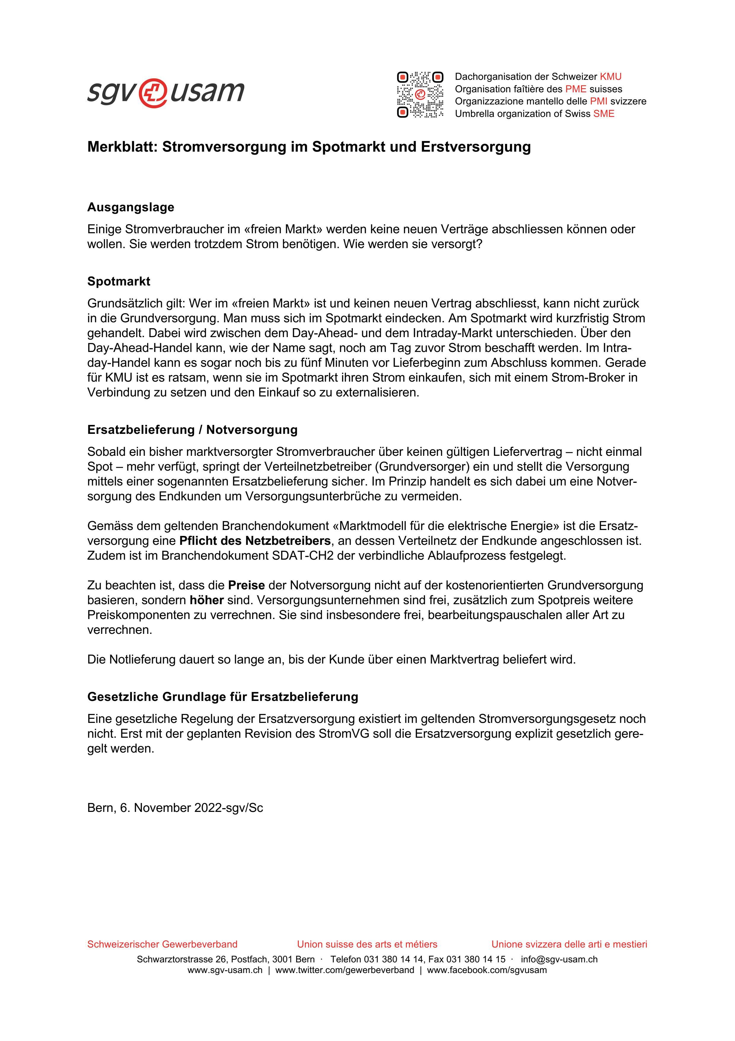  Merkblatt: Stromversorgung im Spotmarkt und Erstversorgung