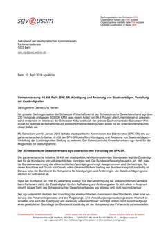  Vernehmlassung 16.456 Pa.Iv. SPK-SR. Kündigung und Änderung von Staatsverträgen. Verteilung der Zuständigkeiten