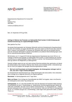  Umfrage im Rahmen des Postulats von Nationalrätin Ruth Humbel (13.3224 Entlastung der Krankenversicherung von ungerechtfertigten Kosten)