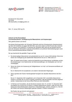  Antwort auf die Konsultation Coronamassnahmen: Verlängerung der Massnahmen und Anpassungen