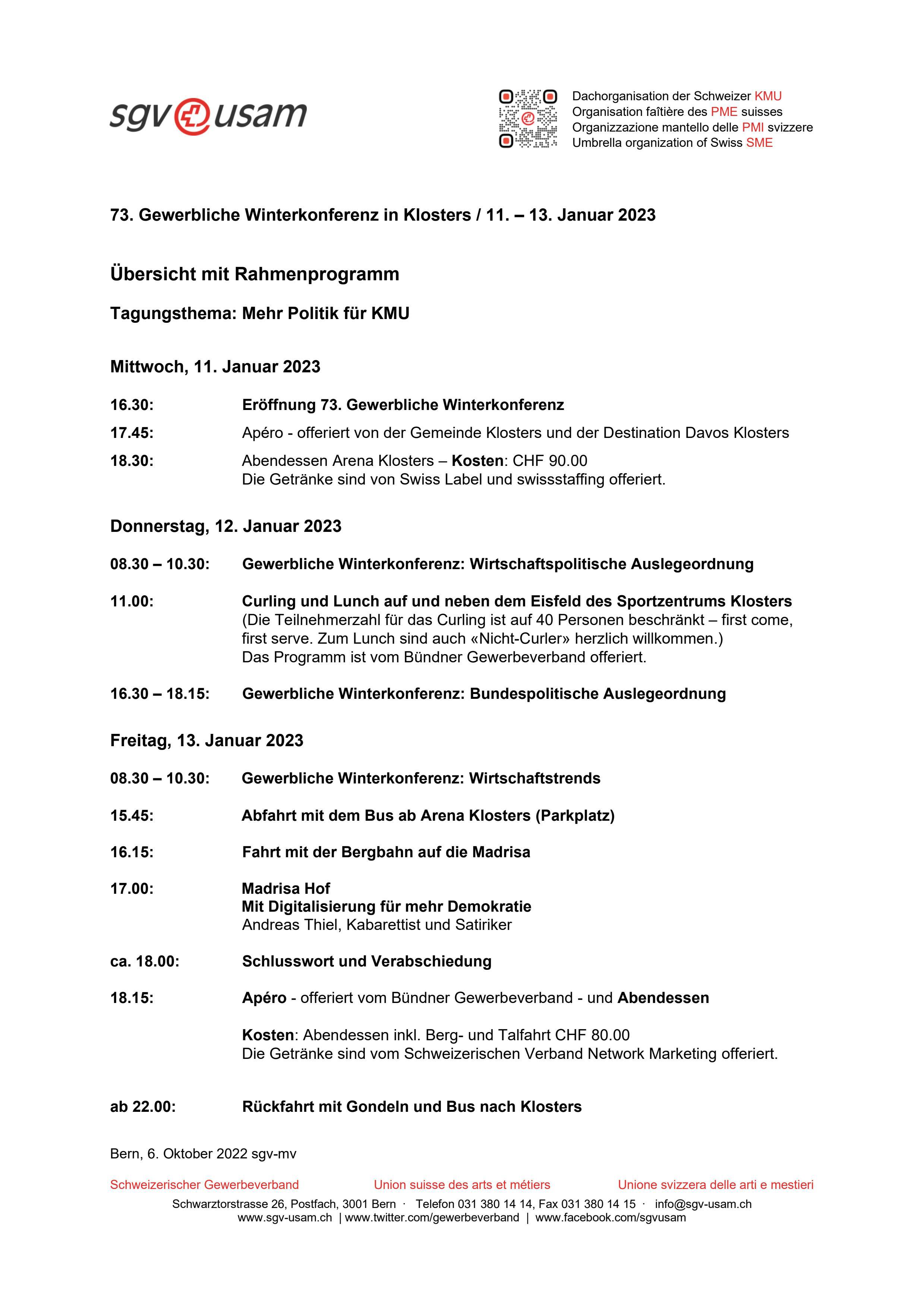  Rahmenprogramm Gewerbliche Winterkonferenz 2023