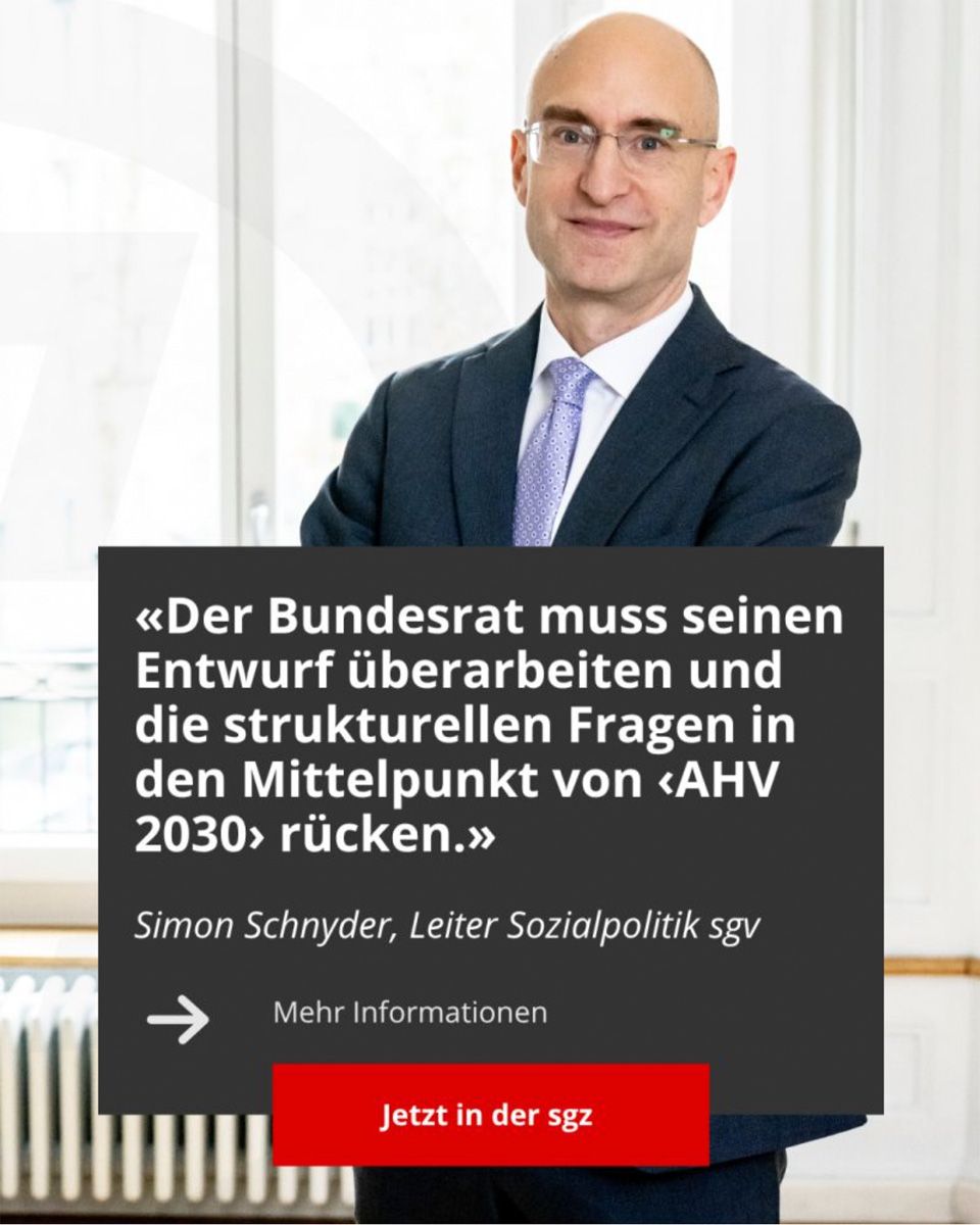 Simon Schnyder, Leiter Sozial- und Gesundheitspolitik des sgv, ordnet in der aktuellen Gewerbezeitung die Vernehmlassung zur «AHV 2030» ein. Die zentrale Botschaft: Die AHV braucht eine strukturelle Reform – nicht einfach neue Einnahmequellen. Oder um beim Bild des Hauses zu bleiben: «Wenn ein Gebäude konsolidiert werden muss, fängt man nicht mit dem Feinschliff an – man kümmert sich ums Fundament.»
